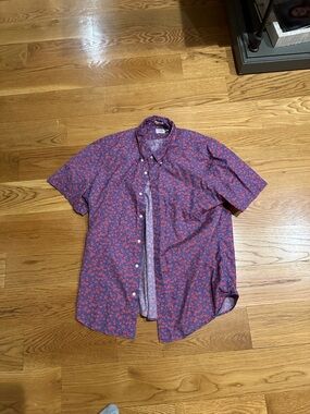 J. Crew Short-Sleeve Button-Down in Purple with Red Floral Print